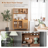 Giantex Pantry Cabinet, 69" Bamboo Hutch Cabinet with Storage, Drawer, Microwave Countertop, Glass Holder, Freestanding Buffet Sideboard with Rattan Door Cabinet, Tall Cupboard for Kitchen Coffee Bar Giantex