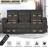 Consofa Power Reclining Sofa with Heat and Massage, Electric Reclining Couch with Extended Footrest, Wall Hugger Recliner Sofa 3 Seater with USB&Type-c Ports for Living Room, Bedroom(Grey) Consofa
