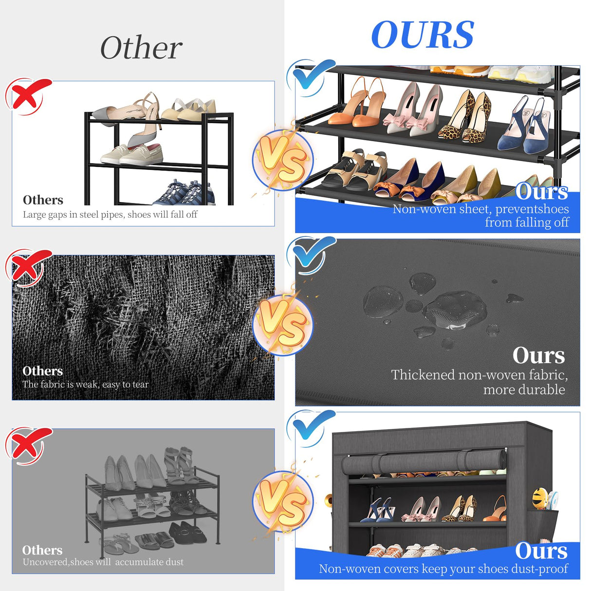 Simple Trending Tall Shoe Rack Organizer Holds 40 Pairs, 10 Tier Large Capacity Shoe Cabinet Storage with Cover for Closet, Black Simple Trending