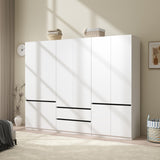 LABROSKIA Wardrobe Closet with 6 Doors: 75" White Armoire with 2 Drawers, Wooden Wardrobe for Hanging Clothes, Tall Storage Cabinet with Shelves and Hanging Rod LABROSKIA