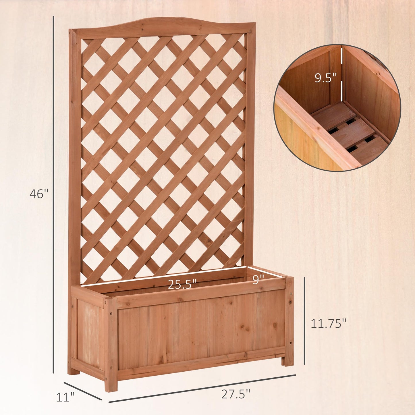 Outsunny Wooden Raised Garden Bed with Trellis, 46" Planter Box, to Grow Vegetables, Herbs, and Flowers for Backyard, Patio, Brown