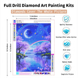 PINFFSHU 5D Diamond Painting Kits for Adults - Fantasy Starry Sky, Pink Cherry Blossoms & Magical Moonlit Rainbows DIY Full Drill Art, Sparkling Enchanted Landscape Wall Decor 12x16 Inches (30x40cm) PINFFSHU