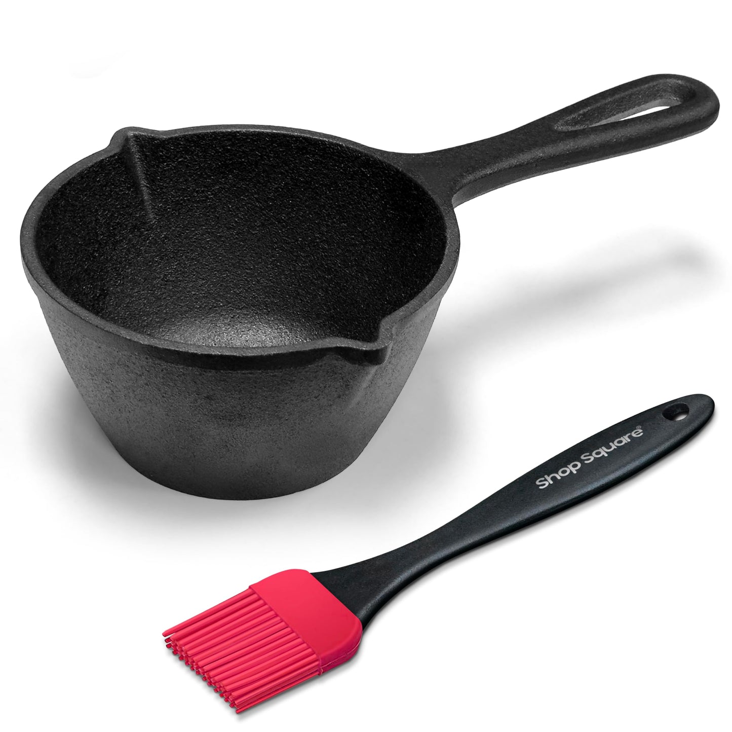 Small Cast Iron Basting Pot with Silicone BBQ Brush – Cast Iron Saucepan for Grilling, Smoking, Butter Melting Pot, 15 Oz