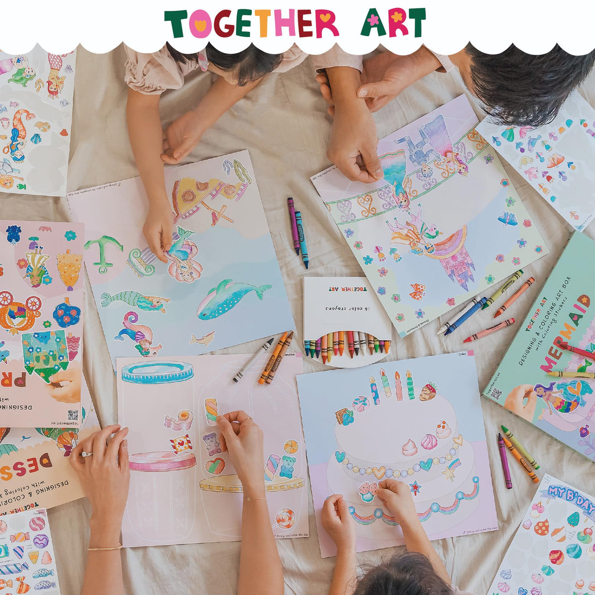 Together Art Happy Birthday Card Art Kit – DIY Sticker Coloring Craft Kit for Kids | DIY Color Your Own Stickers & Create Your Message | Birthday Card Coloring Sheets & Art Activity Gift Together Art