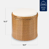 Best Choice Products Round Wicker Ottoman, Multipurpose Outdoor Furniture for Patio, Backyard, Additional Seating, Footrest, Side Table w/Storage, Removable Cushions – Natural/Ivory Best Choice Products