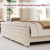 ROCHECASA Twin Bed Frame with Storage, Velvet Upholstered Bed with Charging Station and LED Light, Deep Button Tufted Wingback Headboard, No Box Spring Needed, Noise Free, Easy Assembly, Cream ROCHECASA