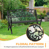 PayLessHere Black Outdoor Metal Loveseat Chairs Patio Garden Bench 50-inch Slatted Seat Armrests Floral Design Plastics Backres Perfect for Park, Yard, Porch, Lawn, Balcony, Backyard PayLessHere