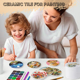 Ceramic Tiles for Crafts, GOH DODD 24 Pack Glossy Glazed Blanks White Coasters with Unglazed Side and 24 Cork Backing Pads for Alcohol Ink, Painting, Sublimation, Heat Transfer, Round, 4 Inch GOH DODD