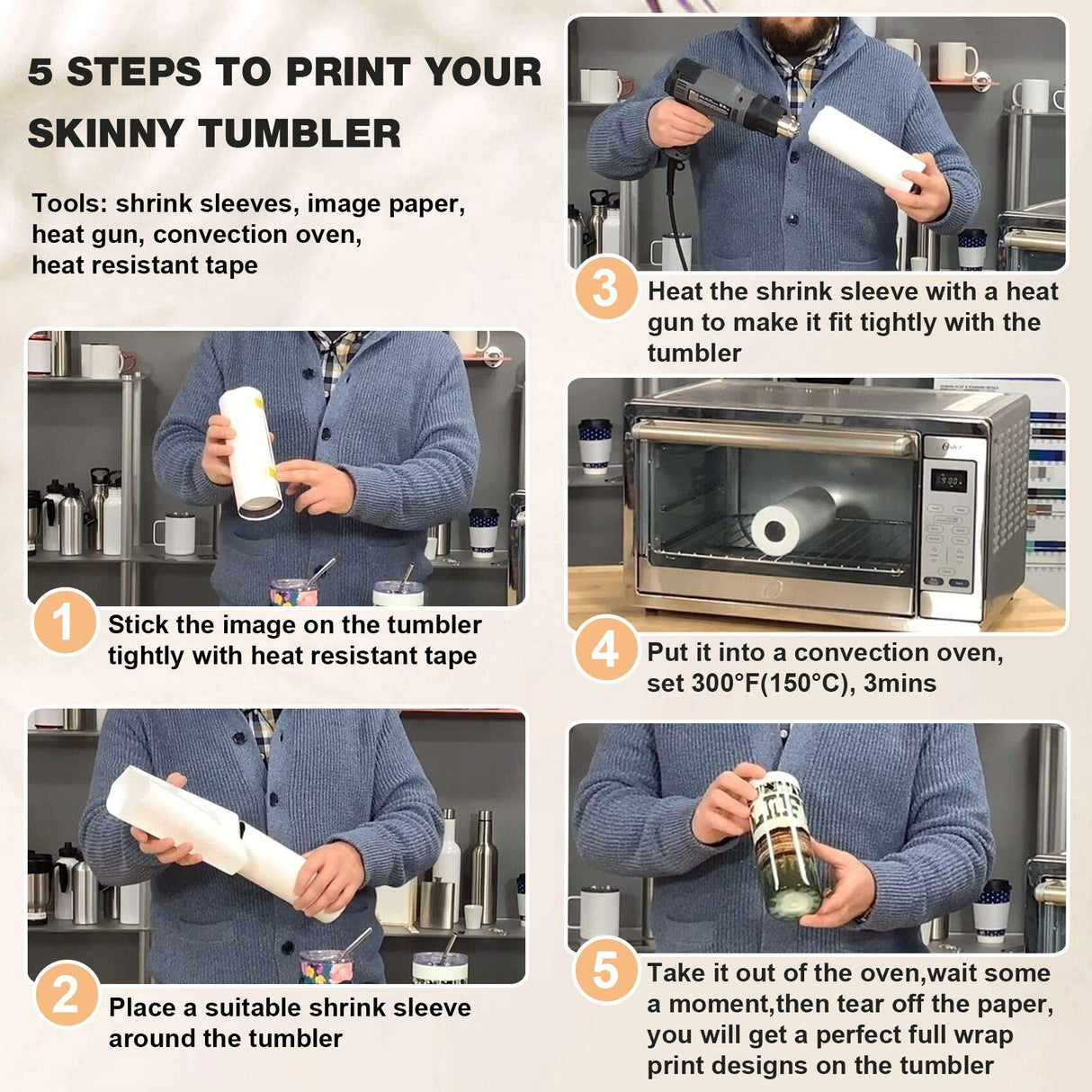 5x10 Inch Sublimation Shrink Wrap Sleeves, White Sublimation Shrink Wrap for Tumblers, Mugs, Cups and More, 60 Pcs Sublimation Shrink Film rebucas