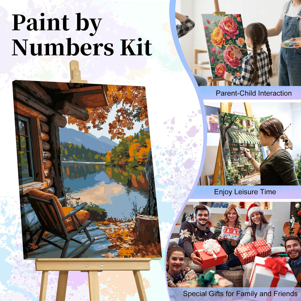 Paint by Numbers Kit for Adults - Autumn Landscape Adult Paint by Number Kits on Canvas Without Frame for Beginner, Mountains Lake Oil Painting by Numbers Kit for Gift Home Wall Decor 16x20 Inch Camocin