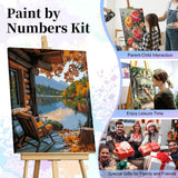 Paint by Numbers Kit for Adults - Autumn Landscape Adult Paint by Number Kits on Canvas Without Frame for Beginner, Mountains Lake Oil Painting by Numbers Kit for Gift Home Wall Decor 16x20 Inch Camocin