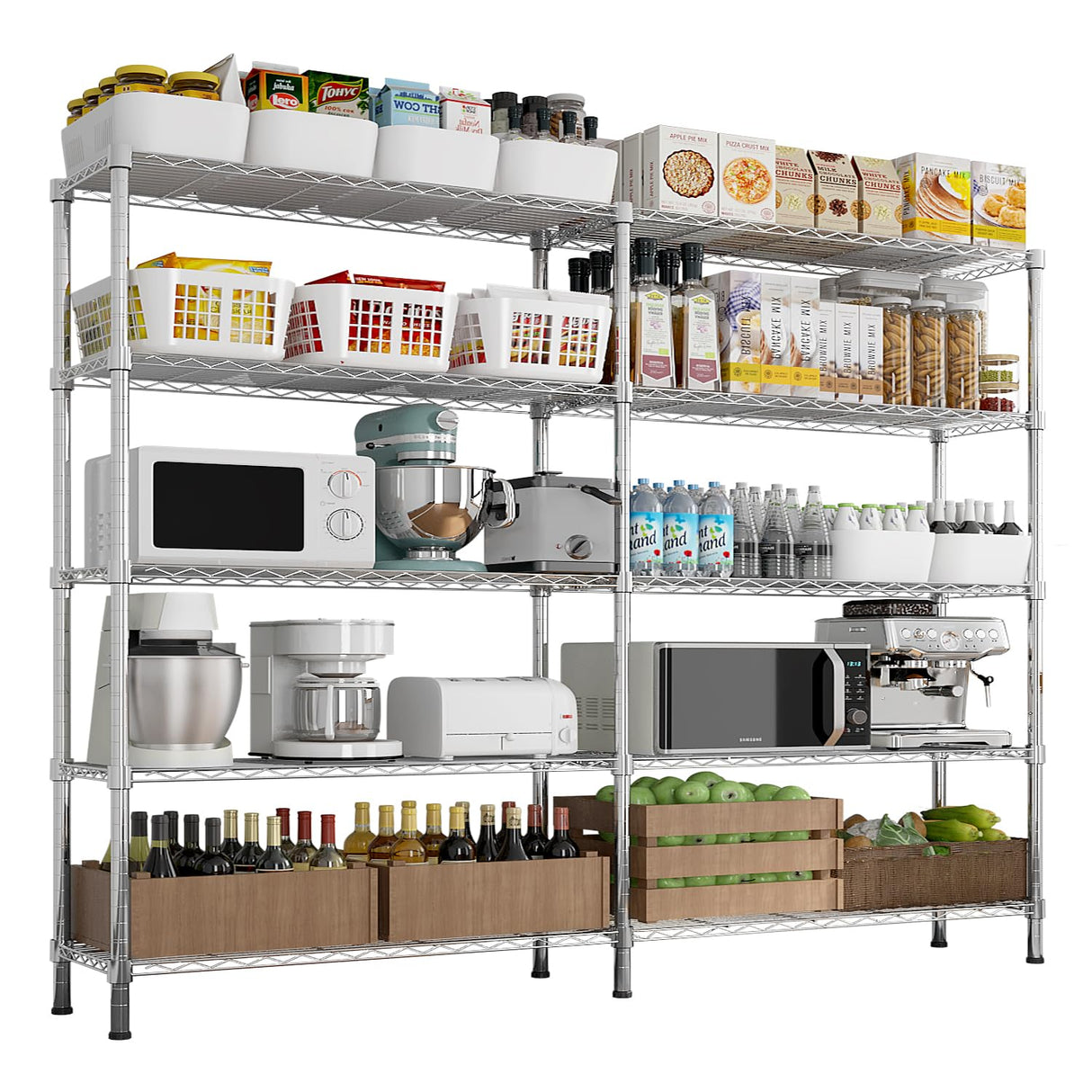 VINGLI 5 Tier Storage Shelves 1430LBS Heavy Duty Metal Shelving, Upgraded 58" W Garage Shelving Unit, Adjustable Wire Shelf for Storage Rack Commercial Pantry Shelf Organizer, 58" W × 13.8" D × 71" H VINGLI