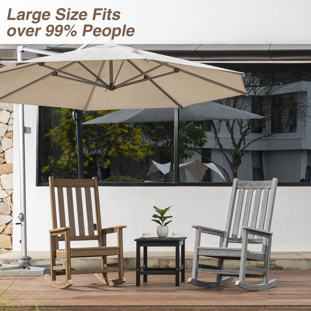 ACUEL Rocking Chair Outdoor, HDPE Oversized Patio Rocking Chairs, Weather Resistant, 350lbs Heavy Duty Porch Rocker with High Back for Backyard, Fire Pit, Garden and Indoor (Light Brown) ACUEL