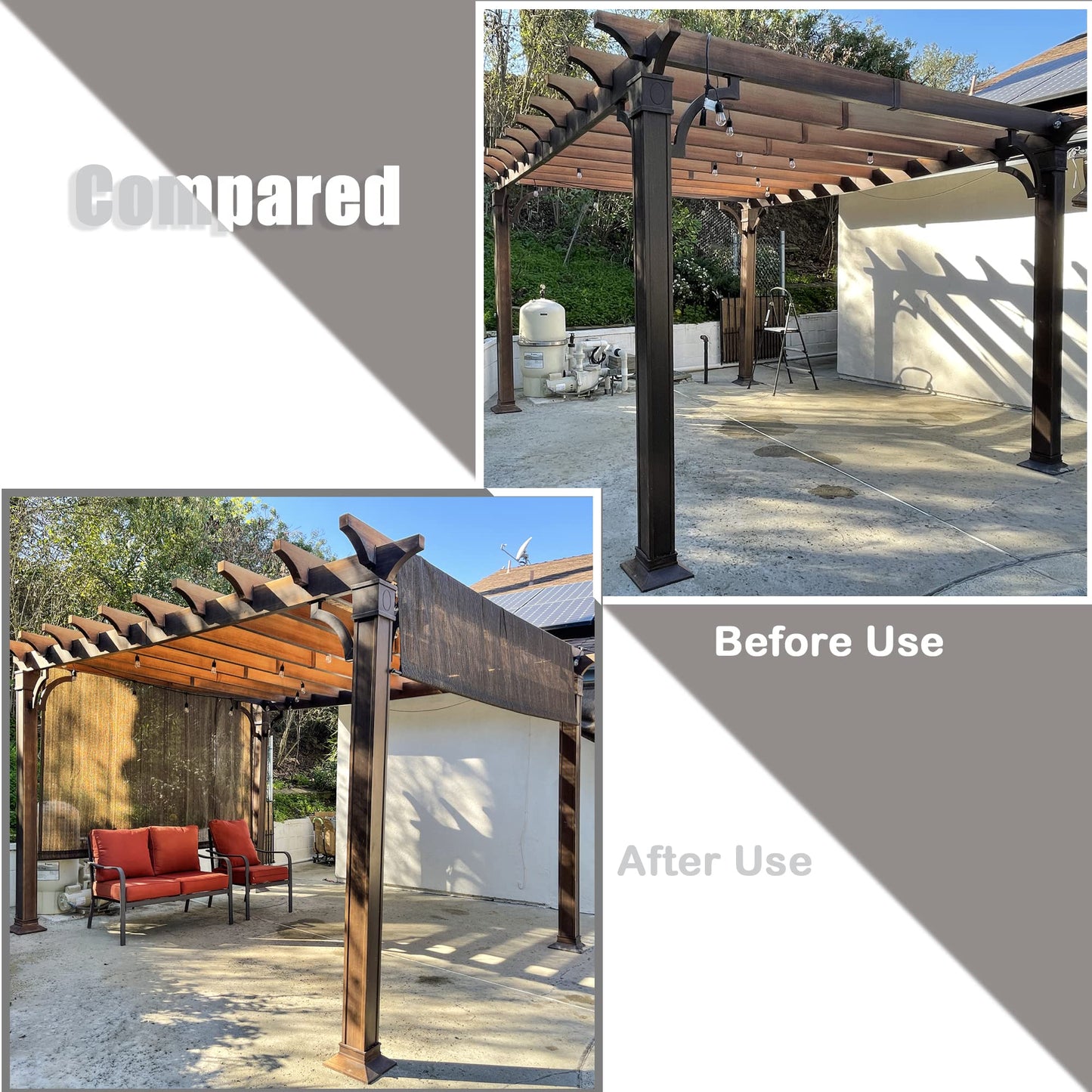 Alion Home Universal Breathable Pergola Shade Cover – Pergola Replacement Canopy – Outdoor Adjustable Shade Cover with Heavy Duty Weighted Metal Rods (20' x 9', Mocha Brown)