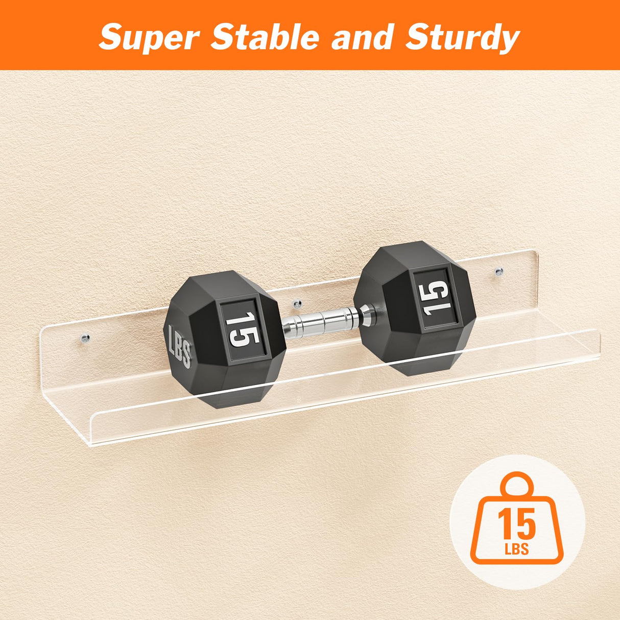 Dooiclear 2 Pack Floating Shelves for Wall, 15" Clear Book Shelf, Acrylic Floating Wall Shelf, Display Shelves Organizer for Bathroom, Classroom, Bedroom, Living Room, Kitchen, Room Decor Dooiclear
