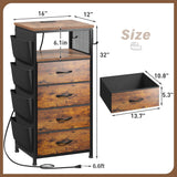 Dresser for Bedroom with Charging Station & LED Lights, 4 Storage Drawers with Side Pockets, Dressers & Chests of Drawers, Fabric Dresser Organizer Unit for Bedroom, Closet, Hallway, Entryway, Brown EnHomee