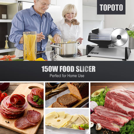Meat Slicer TOPOTO Meat Slicer Machine Home Use 2 7.5" Blades 0-15mm Adjustable Thickness Electric Household Slicing Machine Deli Food Slicers for Meat, Cheese, Bread, Veg TOPOTO