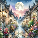 5D Diamond Art Kits for Adults Beginners,Romance Street DIY Full Round Drill Diamond Painting Kits,Night Moonlight Paint by Diamonds Dots Gem Art Easy,Home Wall Decor 14X14 Inch Acelii