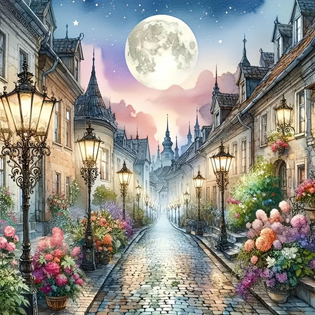 5D Diamond Art Kits for Adults Beginners,Romance Street DIY Full Round Drill Diamond Painting Kits,Night Moonlight Paint by Diamonds Dots Gem Art Easy,Home Wall Decor 14X14 Inch Acelii