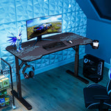 Furmax Height Adjustable Gaming Desk Gamer Table T Shaped with Carbon Fiber Surface Computer PC Desk with Full Covered Mouse Pad, Cup Holder & Headphone Hook, Black (47 Inch) Furmax