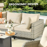 Outdoor Sectional Patio Furniture Set with Glowing Table,7 Pieces Wicker Conversation Sets L Shaped Couch Out Door Sofa Set Outside Furniture for Garden Deck Yard Porch,Beige POUUIN