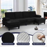 ijuicy 110" U Shaped Couch with Double Chaises, Sectional Couches for Living Room with Fixed Sleepable Armrests, 4 Seater Sectional Sofa, Living Room Furniture (Chenille, Black) ijuicy