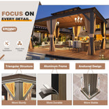 EROMMY 12'x18' Gazebo Double Hardtop Roof Galvanized Steel Canopy Outdoor Aluminum Frame Permanent Metal Pavilion with Netting and Curtains for Patio Backyard Deck and Lawns EROMMY