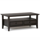 SIMPLIHOME Amherst SOLID WOOD 44 inch Wide Rectangle Coffee Table in Hickory Brown for the Living Room and Family Room SIMPLIHOME