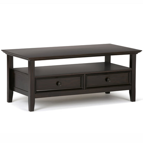 SIMPLIHOME Amherst SOLID WOOD 44 inch Wide Rectangle Coffee Table in Hickory Brown for the Living Room and Family Room SIMPLIHOME