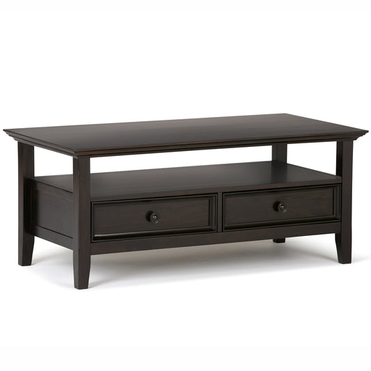 SIMPLIHOME Amherst SOLID WOOD 44 inch Wide Rectangle Coffee Table in Hickory Brown for the Living Room and Family Room - WoodArtSupply