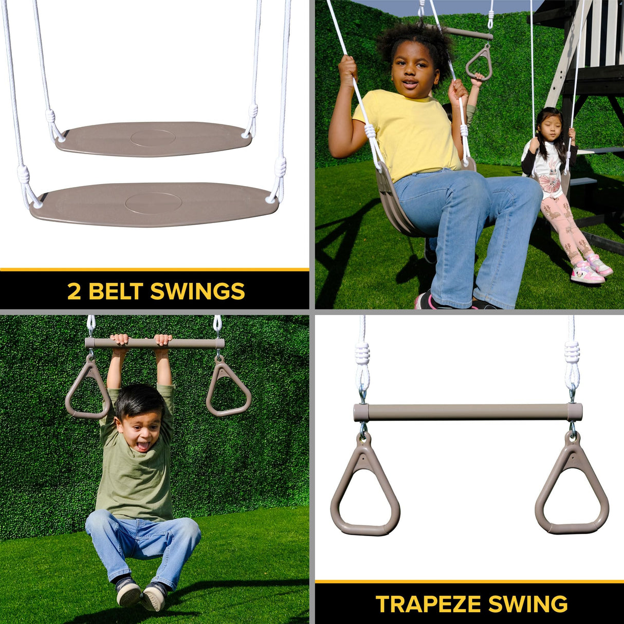 Sportspower Roswell Wooden Swing Set: Play Fort, Bench with Table, Sandbox, Trapeze, and 8' Slide - Black, Green and White Sportspower