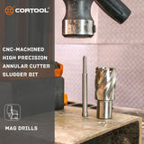CORTOOL Annular Cutters 1/2 Cutting Diameter 3/4 Inch Weldon Shank Two-Flat, 1 Cutting Depth Inch HSS M2 Slugger Bits for Mag Drill Press with Pilot Pin Cortool