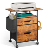 NASHZEN File Cabinet Printer Stand, Mobile Filing Cabinet with 2 Storage Drawers, for Hanging A4, Letter Size File Folders, Open Shelf with Storage Bag and Hooks Home Office, Rustic Brown NASHZEN