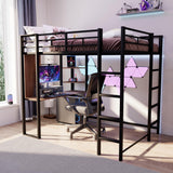 Merax Metal Loft Bed with 2 Shelves and one Desk, Noise Free, No Box Spring Needed, Easy Assembly, Full Size, Black Merax