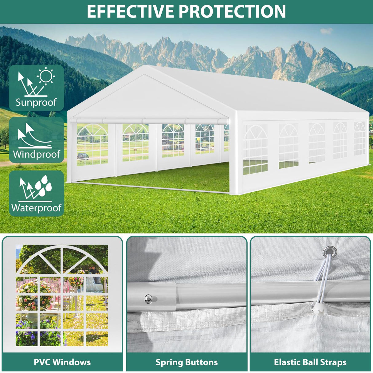 20x40ft Party Tent Outdoor Wedding Tent Heavy Duty Large Canopy Carport Commercial Tent with Removable Sidewalls for Parties, Wedding, Outdoor Events PeakPursuit