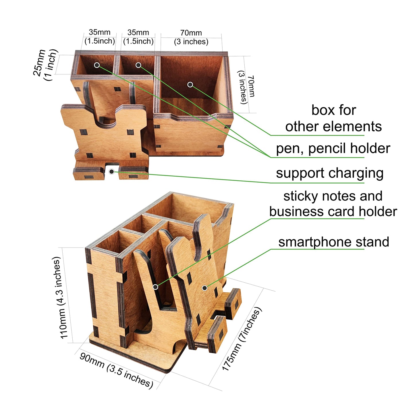 Personalized Wooden Pen Holder for Desk with Cell Phone Holder Wood Desk Organizer Pencil Holder Coworker Gifts Boss Leader Colleague Friends Office Organization Employee Appreciation Gifts - WoodArtSupply