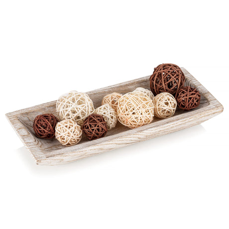 Hanobe Decorative Wood Dough Bowl: Long Wooden Centerpiece Table Decorations Natural Candle Holder Tray Decor Rustic Unfinished Trough Centerpieces for Dining Room Kitchen, White Hanobe