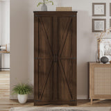 Befrases 72" H Farmhouse Storage Cabinet with Adjustable Shelves, Large Pantry Organize with 2 Barn Doors, Tall Freestanding Cabinet for Kitchen, Bathroom/Garage/Basement/Living/Utility Room, Brown Befrases