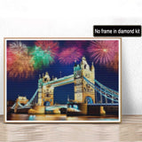 Kaliosy 5D Diamond Art Painting Kits for Adult London Bridge by Number Kits, Paint with Diamonds Art Fireworks Landscape DIY Full Drill, Crystal Craft Cross Stitch Embroidery Decoration 12x16inch Kaliosy
