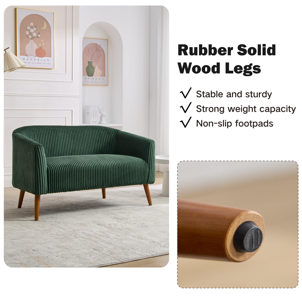 Chifee & Vingol 50.8" W Small Loveseat for Small Spaces with Wood Legs,Green Chifee & Vingol