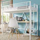 VECELO Twin Size Loft Bed with Full-Length Guardrails and Removable Ladder, Heavy-Duty Metal Frame, Space-Saving Design & Noise-Free, White VECELO