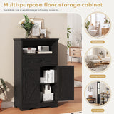 Viroformo Floor Cabinet, Farmhouse Storage Cabinet with Barn Doors and Drawer, 11.81" D x 23.62" W x 39.37" H Black Freestanding Adjustable Shelf Organizer for Bathroom, Kitchen, Living Room Viroformo