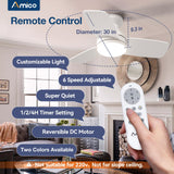 Amico Ceiling Fans with Lights, 30 inch Low Profile Ceiling Fan with Light and Remote Control, Flush Mount, Reversible, 3CCT, Dimmable, Noiseless, White Ceiling Fan for Bedroom, Indoor/Outdoor Use Amico