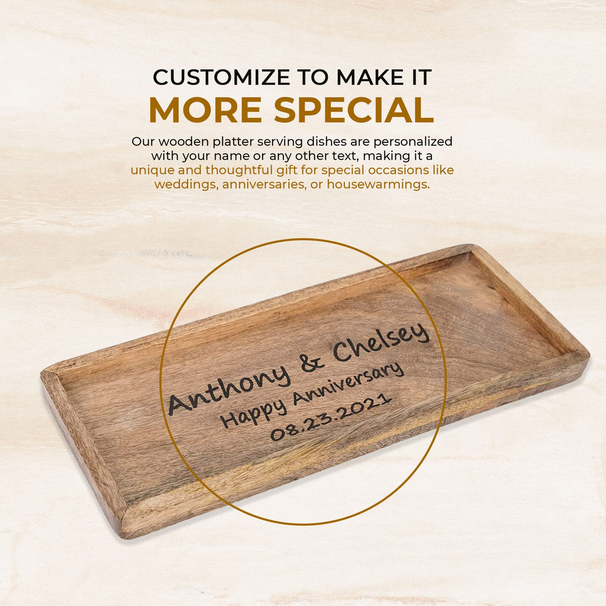 Personalized Wooden Serving Platters - Custom Wood Serving Tray with Raised Edges - Decorative Rectangular Wooden Trays for Food, Fruits, Snacks, Personalized Passion