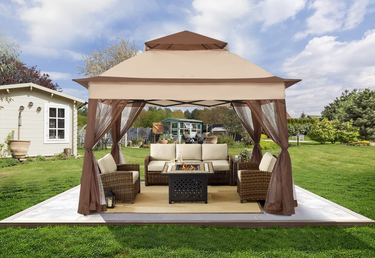 COOSHADE 11x11 Pop Up Gazebo Tent Outdoor Canopy Patio Shelter with Mosquito Netting(Beige) COOSHADE