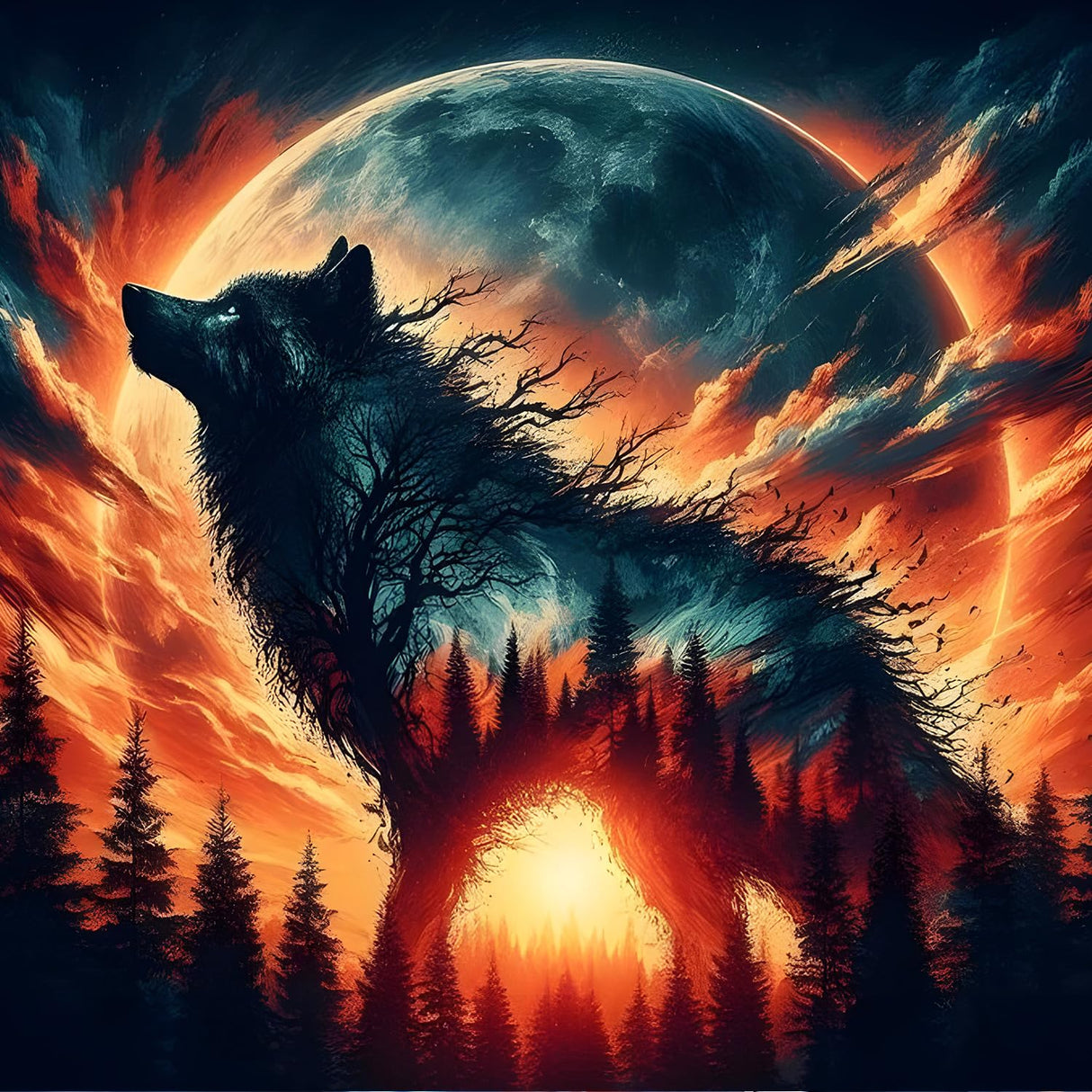QINRUBB DIY Wolf Diamond Painting Kits, Full Drill Forest Diamond Art Painting Kits for Adults Beginners, DIY 5D Moon Painting by Numbers Dreamland Diamond Art Kits for Home Decor 12x12inch QINRUBB