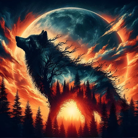 QINRUBB DIY Wolf Diamond Painting Kits, Full Drill Forest Diamond Art Painting Kits for Adults Beginners, DIY 5D Moon Painting by Numbers Dreamland Diamond Art Kits for Home Decor 12x12inch QINRUBB