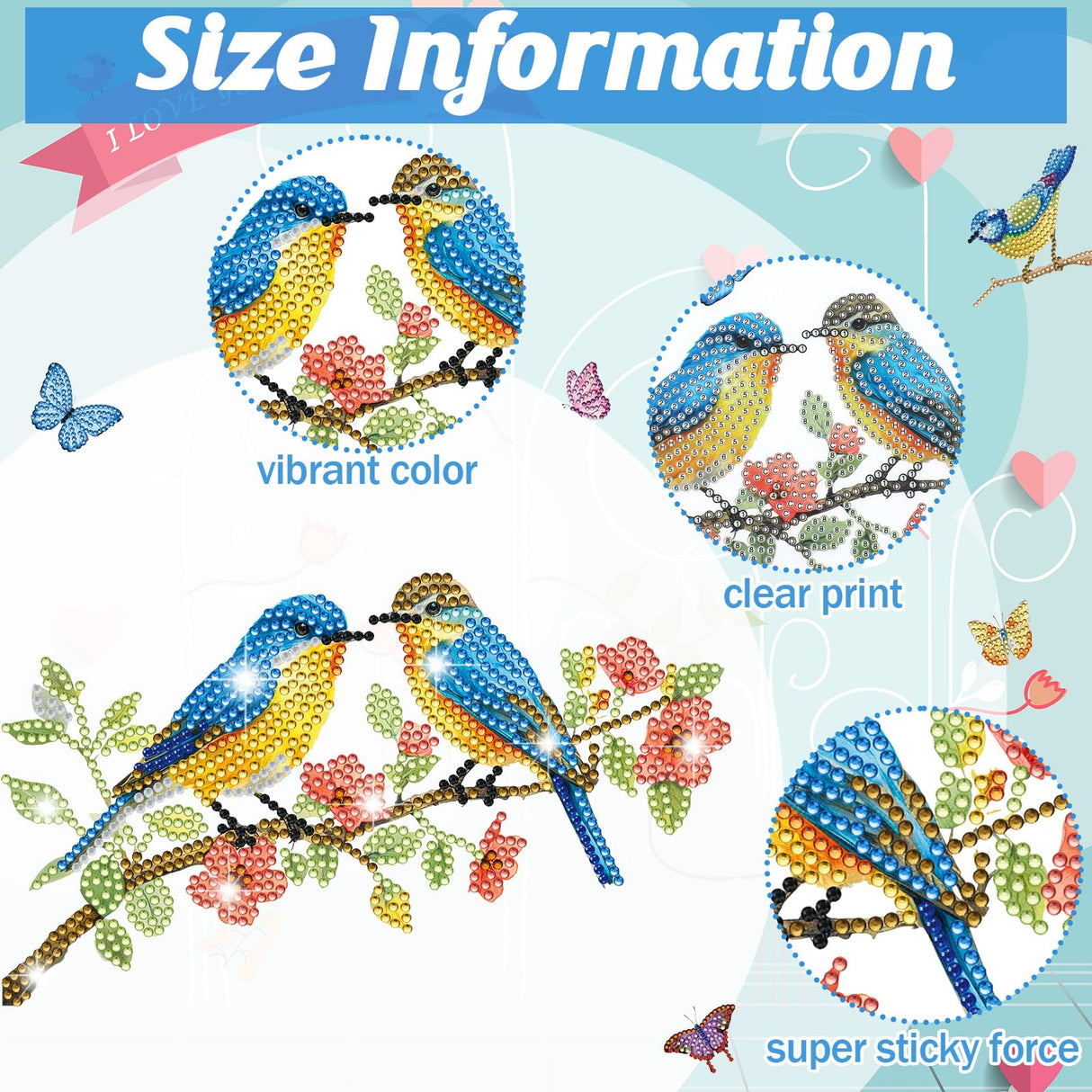 Saillong 32 Pcs Spring Diamond Painting Window Stickers Hummingbird Butterfly Flower Stained Glass Window Decals Spring Diamond Art Kits for Adults DIY Accessories Home Decor Saillong