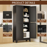 pozdeg 75" H Tall Metal Storage Cabinet with 4 Doors, Metal Kitchen Pantry Cabinet with 4 Adjustable Shelves, Freestanding Cupboard for Kitchen Dining Room Living Room Bathroom (Black) pozdeg