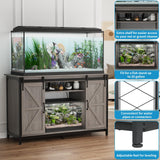 VOWNER Farmhouse 55-75 Gallon Fish Tank Stand with Power Outlet, Aquarium Stand with Storage Cabinet and Sliding Barn Door, Heavy Duty Reptile Tank Stand, for 2 Tanks, 1000LBS Capacity, Grey VOWNER